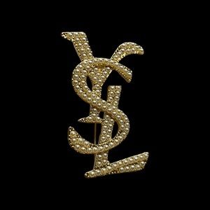 Yves Saint Laurent Logo Pearl Brooch